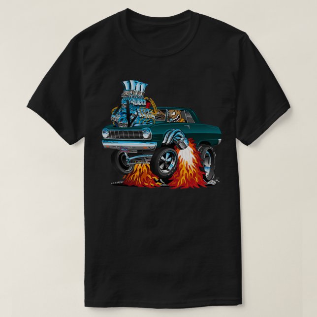 Sixties American Muscle Car Cartoon T-Shirt (Design Front)