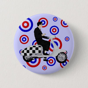 Sixties check mod scooter rider 6 cm round badge