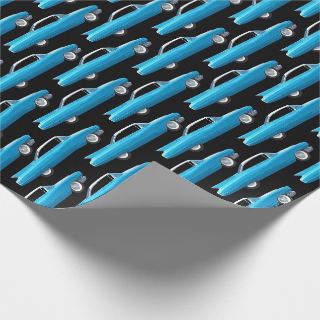 Sixties finned Caddy in blue Wrapping Paper (Corner)