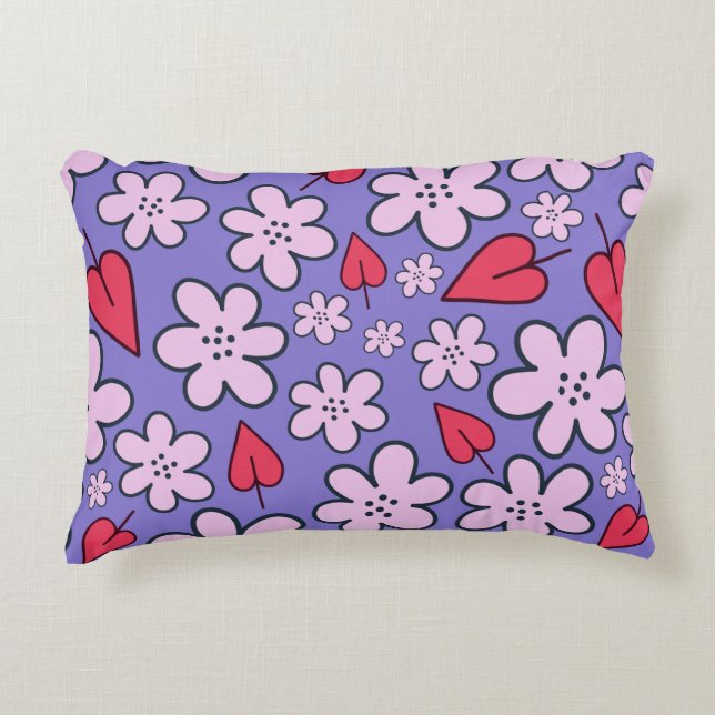 Sixties Flower Doodle Decorative Cushion (Front)