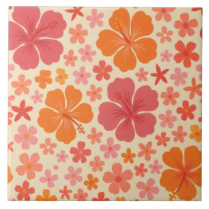 Sixties Hawaiian hibiscus pattern Tile