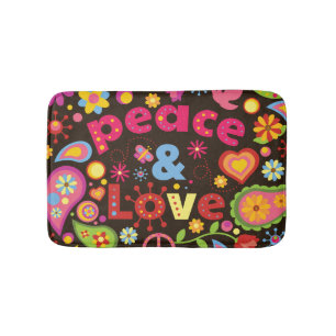 Sixties Hippie Hippy Peace and Love Bath mat