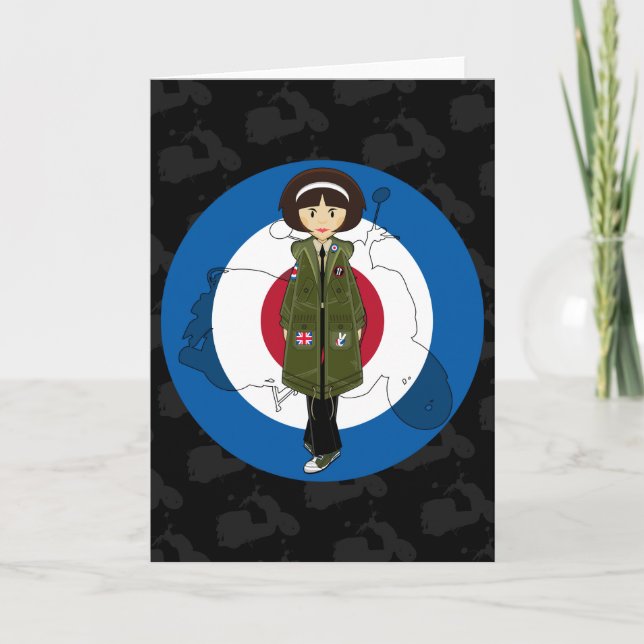 Sixties Mod Girl in Parka with Scooter Card (Front)