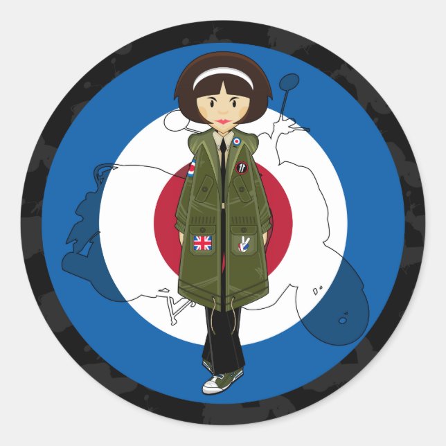 Sixties Mod Girl in Parka with Scooter Sticker (Front)