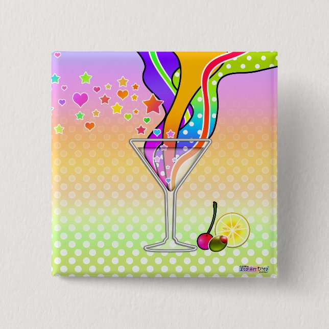 SIXTIES POP ART STYLE MARTINI 15 CM SQUARE BADGE (Front)