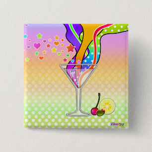 SIXTIES POP ART STYLE MARTINI 15 CM SQUARE BADGE
