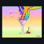 SIXTIES POP ART STYLE MARTINI POSTER<br><div class="desc">The Martini goes Pop Art with retro style pop art martini glass just bursting with flowing and colourful sixties style graphics ala the Yellow Submarine cartoon flair. A contemporary martini gets a little flower power remake and some fun garnishes get popped up to create a fun work of art that...</div>