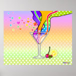SIXTIES POP ART STYLE MARTINI POSTER<br><div class="desc">The Martini goes Pop Art with retro style pop art martini glass just bursting with flowing and colourful sixties style graphics ala the Yellow Submarine cartoon flair. A contemporary martini gets a little flower power remake and some fun garnishes get popped up to create a fun work of art that...</div>