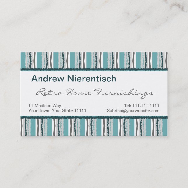 Sixties Retro ZigZag Classy Green Striped Pattern Business Card (Front)