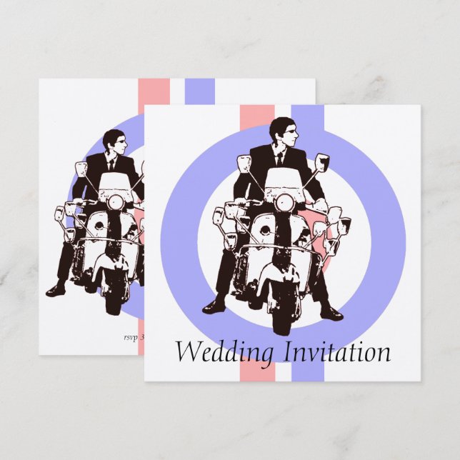 Sixties Scooter Boy Wedding Invitations target (Front/Back)