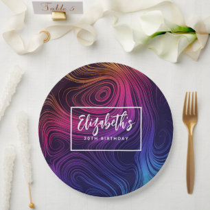Sixties Vibe Circles & Swirls Cool Birthday Paper Plate