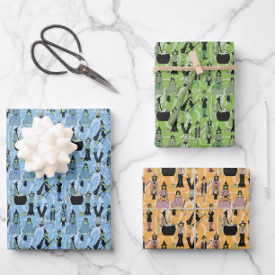 Sixties Witches - Retro Fashion Halloween Wrapping Paper Sheet