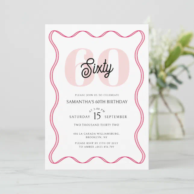 Border Design 60th Sixtieth Retro Wavy Borders 60th Birthday Invitation | Zazzle