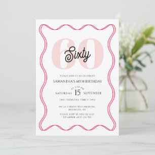 Sixtieth  Retro Wavy Borders 60th Birthday  Invitation