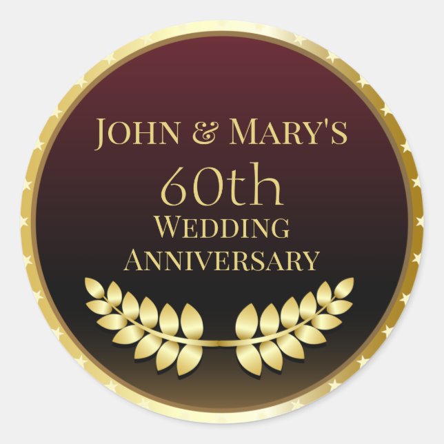 Sixtieth Wedding Anniversary Gold Medal Classic Round Sticker (Front)