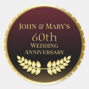 Sixtieth Wedding Anniversary Gold Medal Classic Round Sticker