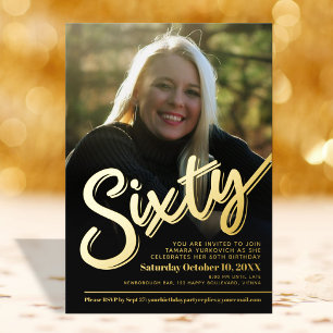 Sixty 60th Birthday custom photo script gold