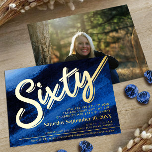 Sixty 60th Birthday party gold sapphire blue