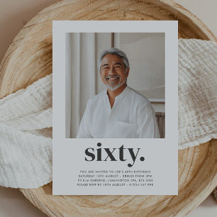 Sixty 60th Mens Square Photo Birthday Invitation
