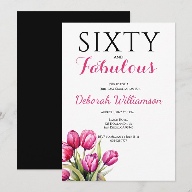 Sixty and Fabulous Black Pink 60th Birthday  Invitation (Front/Back)