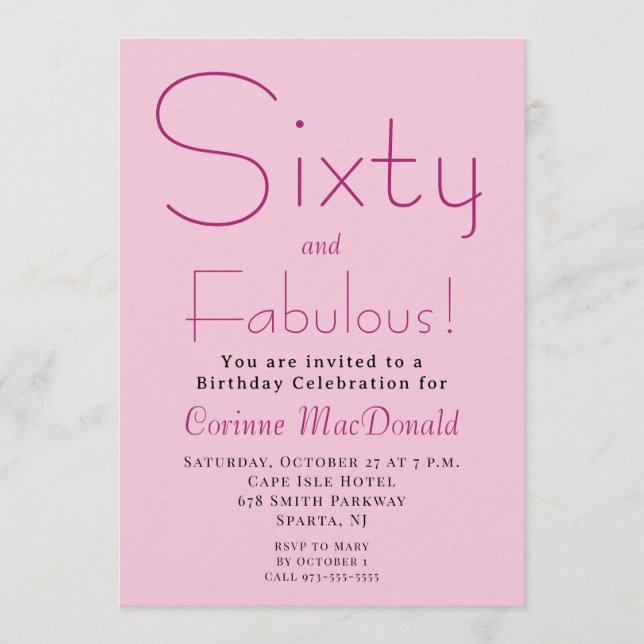 Sixty and Fabulous Blush Pink 60th Birthday Party Invitation (Front)