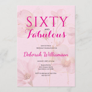 Sixty and Fabulous Blush Pink Floral 60th Birthday Invitation