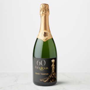Sixty and Fabulous Gold Dress Black 60th Birthday Sparkling Wine Label