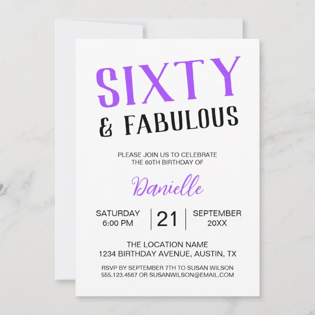 Sixty and Fabulous Purple 60th Birthday Invitation (Front)