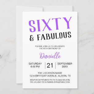 Sixty and Fabulous Purple 60th Birthday Invitation