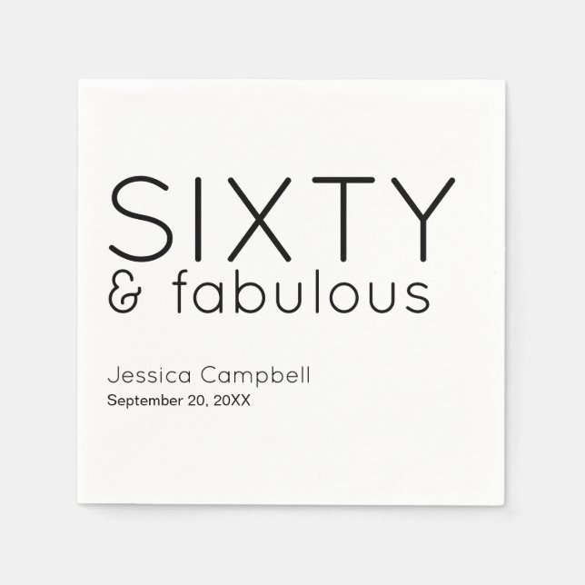 Sixty and Fabulous Script 60th Birthday Name  Napkin (Front)