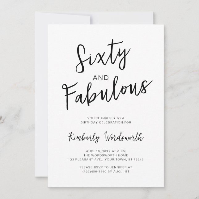 Sixty and Fabulous Script 60th Birthday Party Invitation (Front)