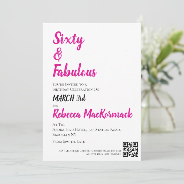 Sixty and Fabulous Script Pink 60th Birthday Invitation (Standing Front)