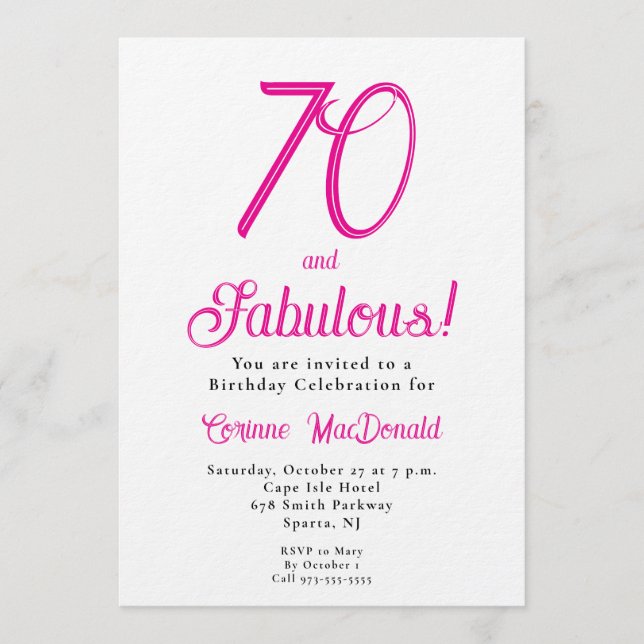 Sixty and Fabulous Script Pink 70th Birthday Party Invitation (Front)