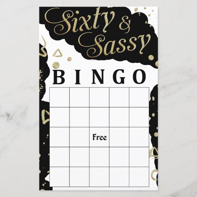 Sixty and Sassy bingo game (Front)