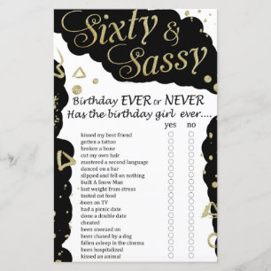 Sixty and Sassy Birthday ever or never game