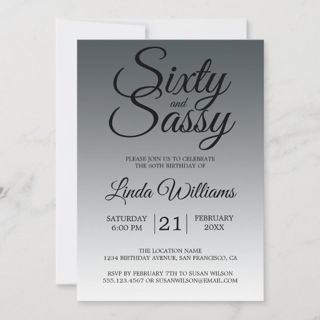 Sixty and Sassy Charcoal Black 60th Birthday Invitation (Front)