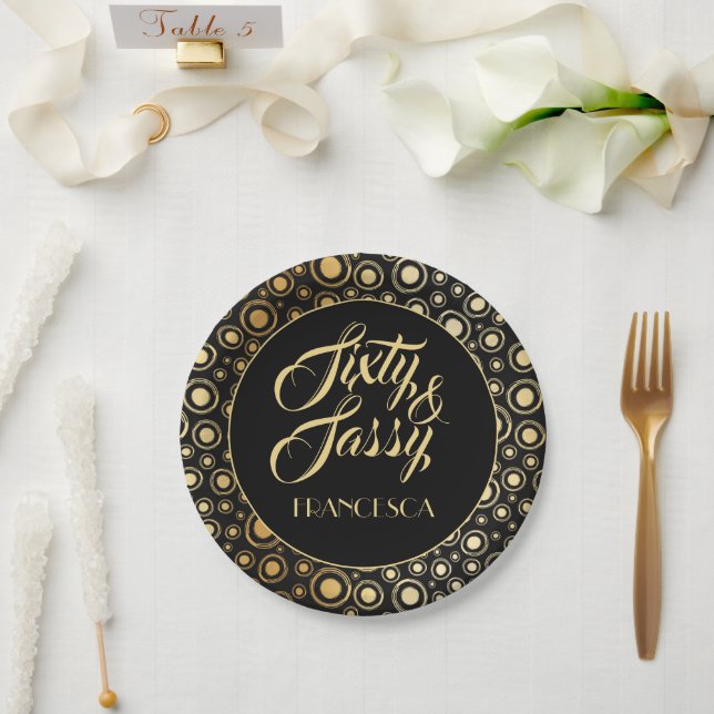 Sixty And Sassy Elegant Black Gold 60th Party Paper Plate (Wedding)