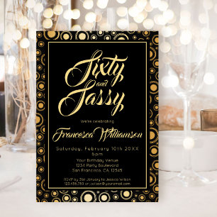 Sixty And Sassy Elegant Black Gold Birthday Party Invitation