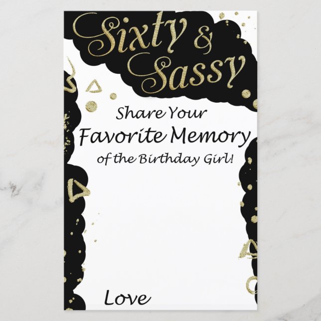 Sixty and Sassy Favourite Memory of the Birthday (Front)