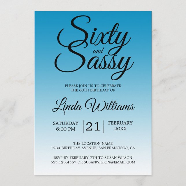 Sixty and Sassy Malibu Blue 60th Birthday Invitation (Front)