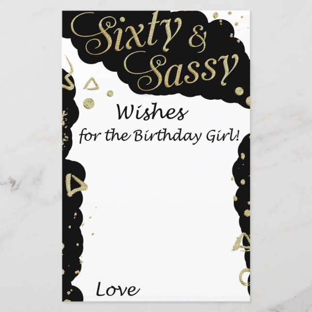 Sixty and Sassy  Wishes for the birthday girl game (Front)