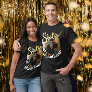 Sixty and sensational, 60th birthday gold script T-Shirt