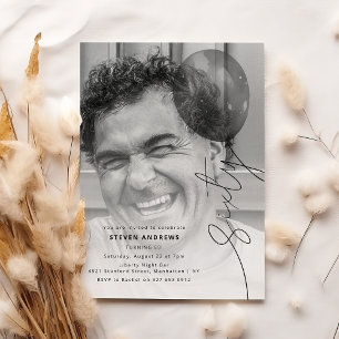 Sixty Balloon String   Photo 60th Birthday Party Invitation