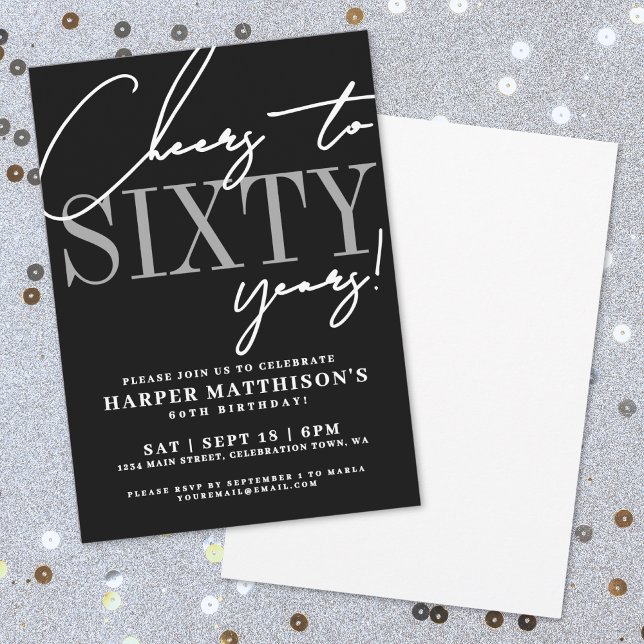 Sixty Black 60th Birthday Party Invitation (Sixty Black 60th Birthday Party Invitation)