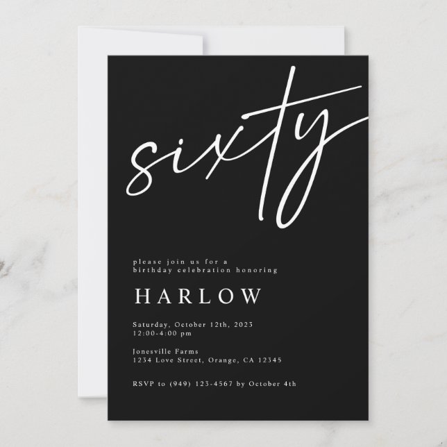 Sixty Black and White Birthday Invitation  (Front)