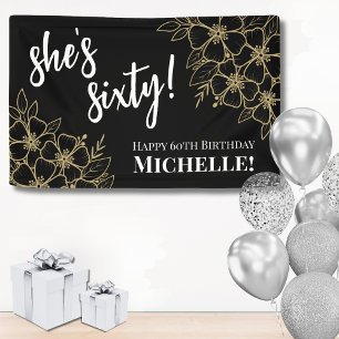Sixty Black Gold 60th Birthday Party Banner