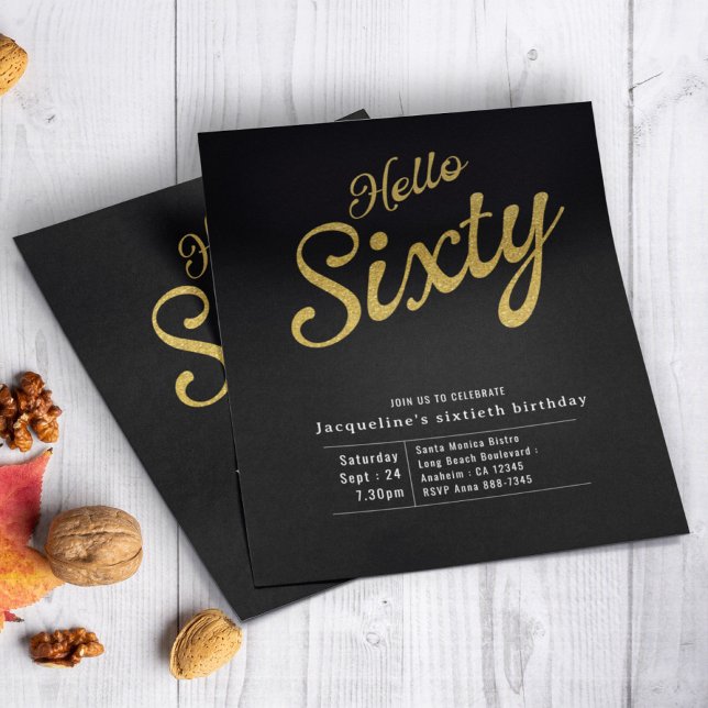 Sixty Black Gold Budget 60th Birthday Invitation Flyer (Creator Uploaded)