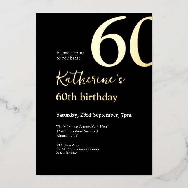 Sixty Black & Gold Chic Modern 60th Birthday Party (Front)