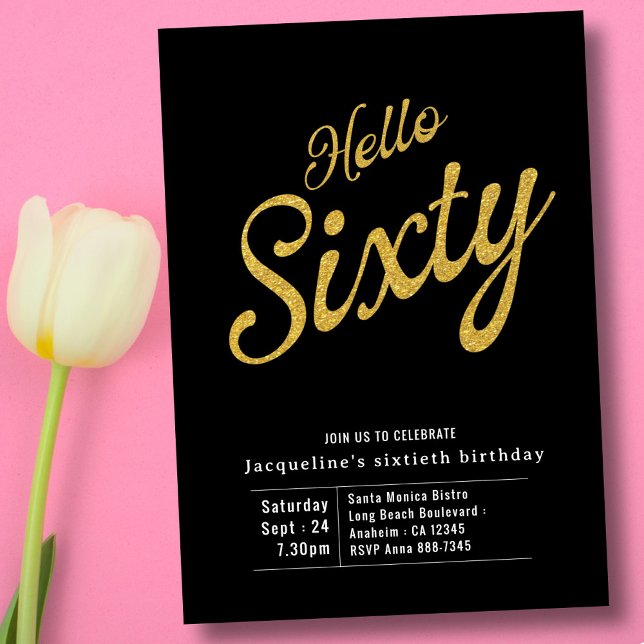 Sixty Black Gold Modern 60th Birthday Invitation (Creator Uploaded)