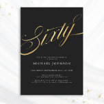 Sixty Black Gold Modern Minimalist 60th Birthday Invitation<br><div class="desc">Sixty Black Gold Modern Minimalist 60th Birthday Invitation. For a milestone birthday invitation, the design epitomises modern chic with a minimalist black and gold colour scheme. The invitation features a sleek black background with elegant gold script typography adds a touch of refinement, creating a sophisticated and contemporary look. The overall...</div>